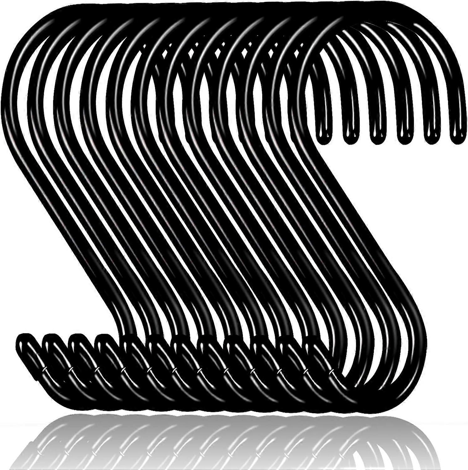 12 Pack S Hooks for Hanging, Non Slip Rubber Coated S Hooks,Steel Metal Black Vinyl Coated S Hooks for Han