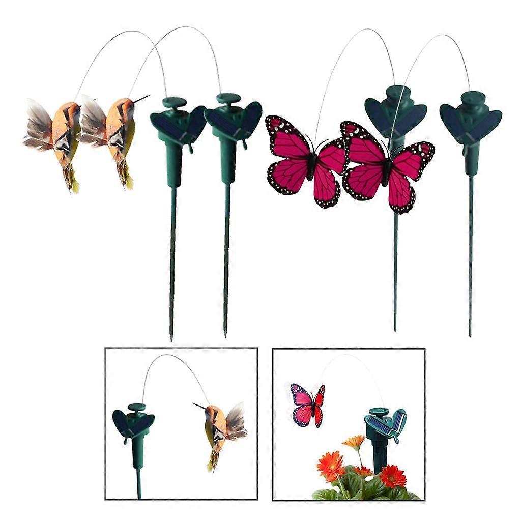 4x Solar Powered Butterfly Feathered Bird