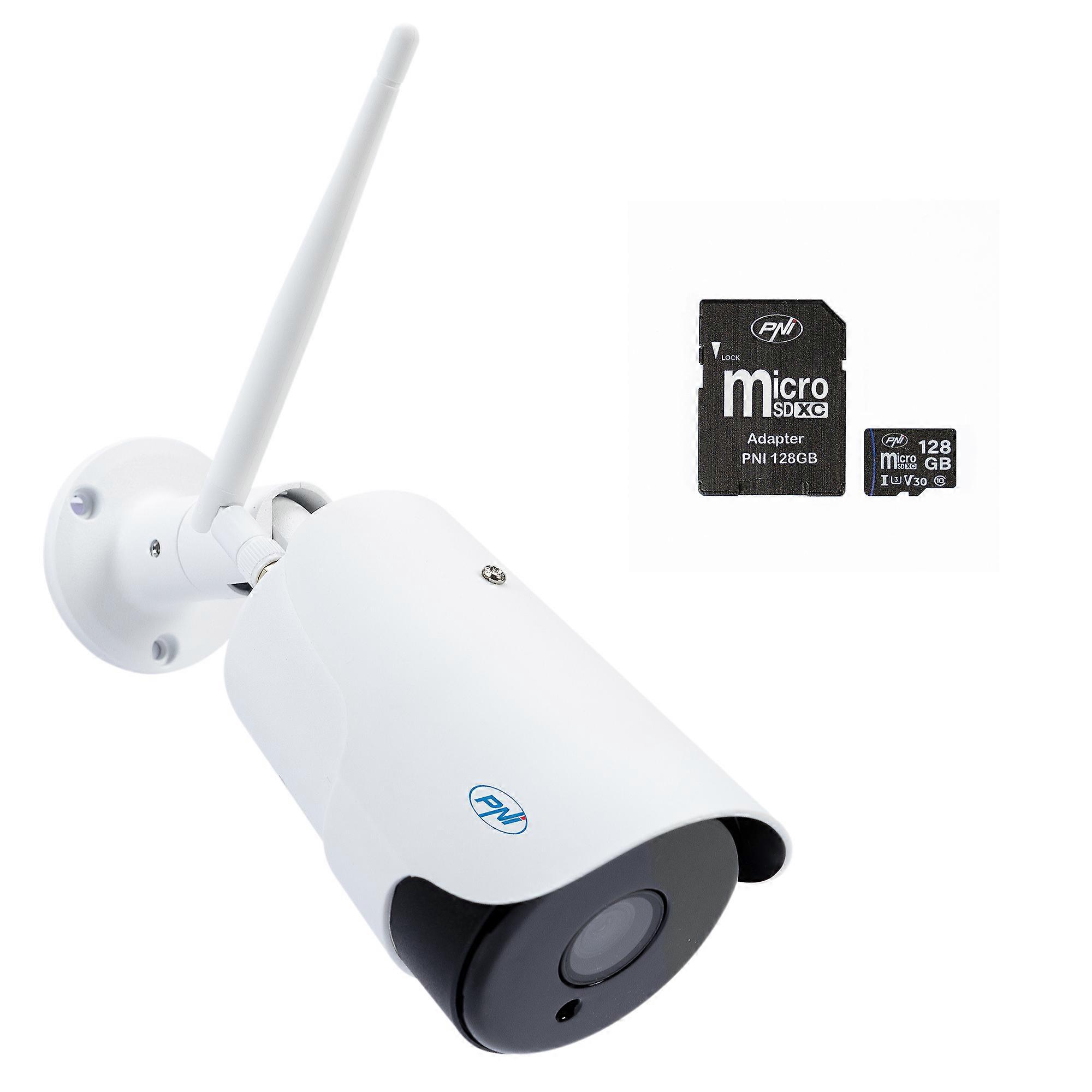 PNI House IP52LR 2MP 1080P wireless IP camera package + 128GB PNI MicroSD memory card with SD adapter