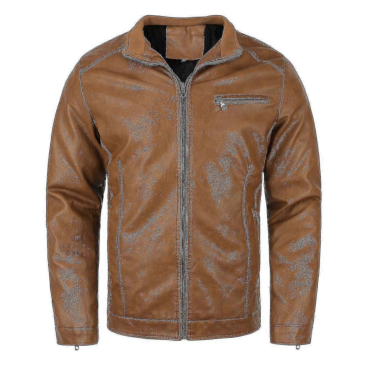 Men's Thick Stand Collar Pu Leather Jacket