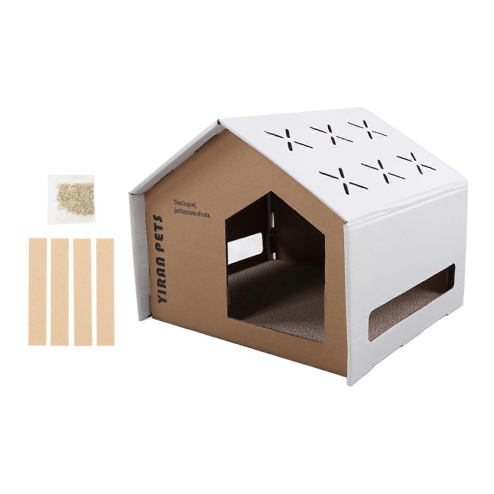 Cardboard Cat House Cute Portable Large Space Claw Grinding Relaxing High Density Cat Scratcher House For Indoor