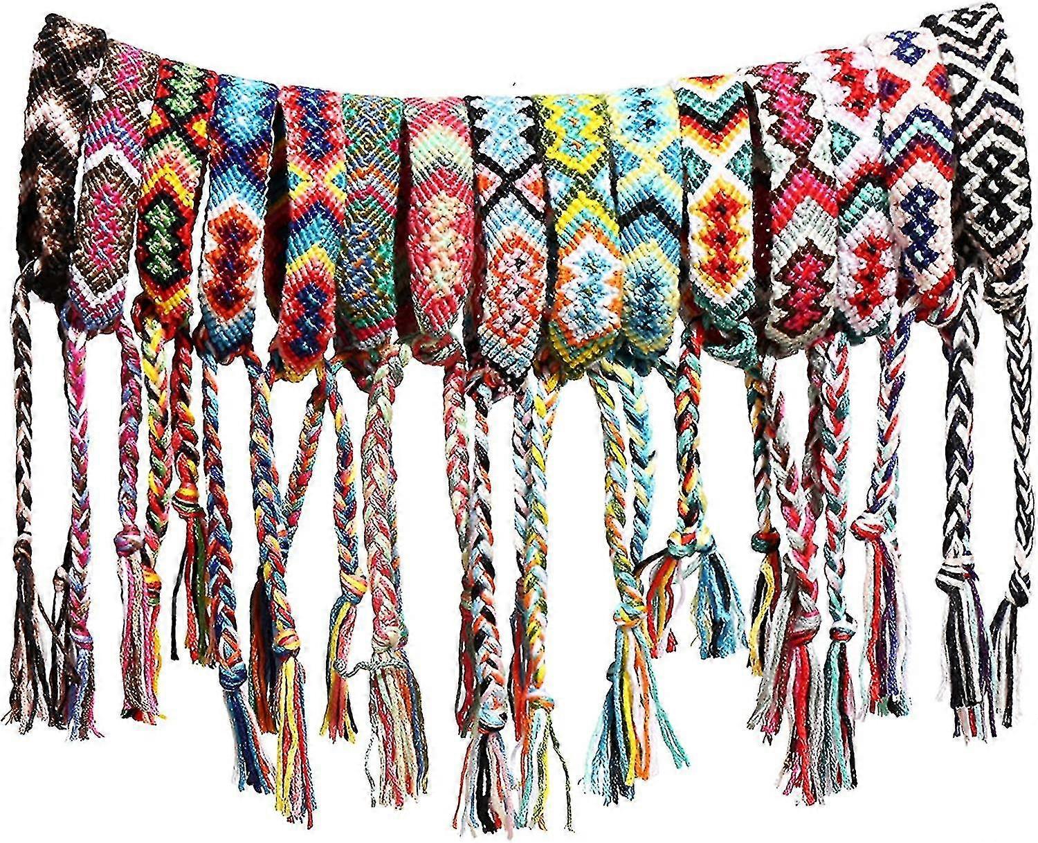 15個ネパールスタイルの友情ブレスレット手作り織りブレスレットカラフルな編組ラップブレスレット女性女の子の子供用