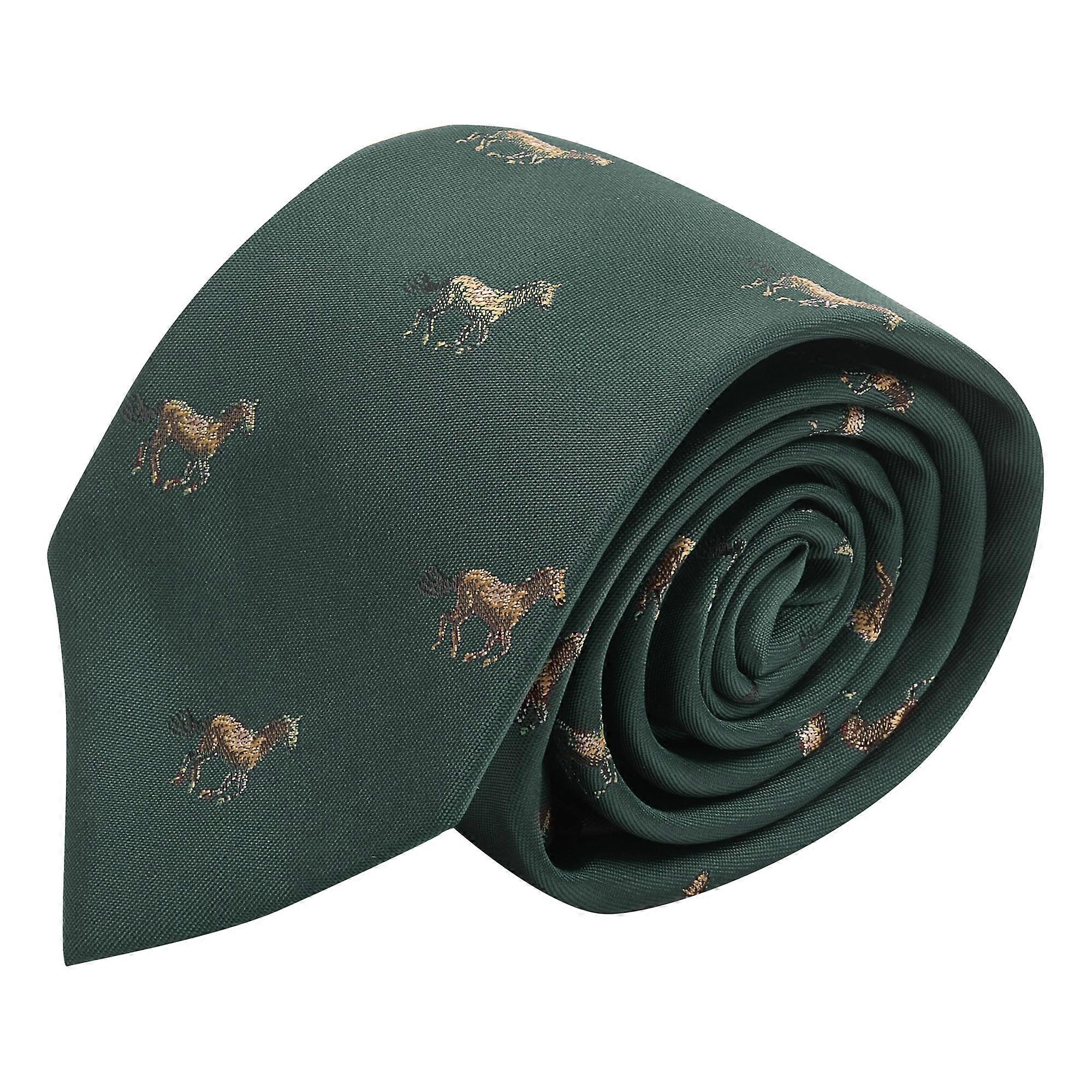 Dark Green Horse Embroidered Tie