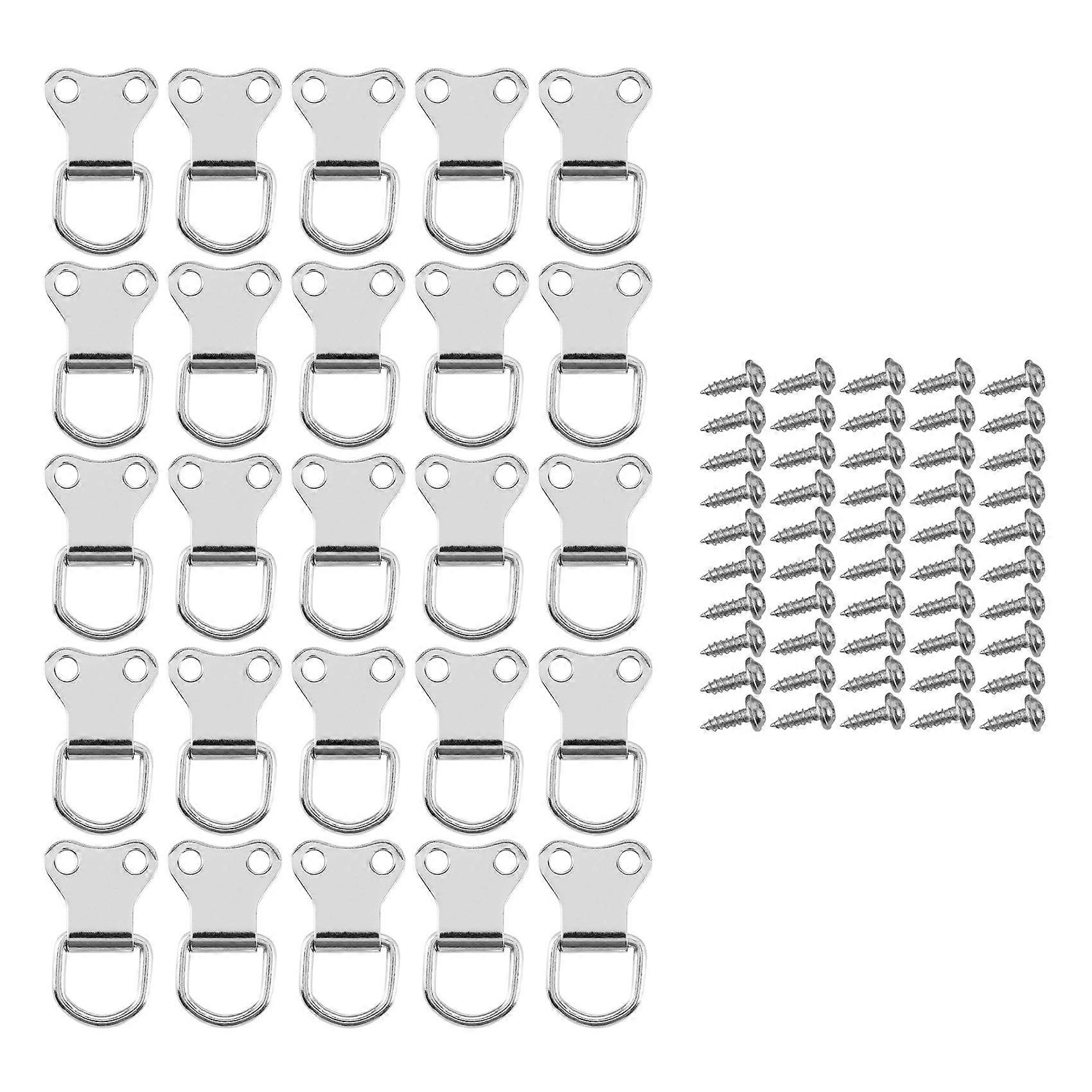 25 pcs D-Ring Picture Frame Hanging Hooks Double Hole Hangers With Screws Silver