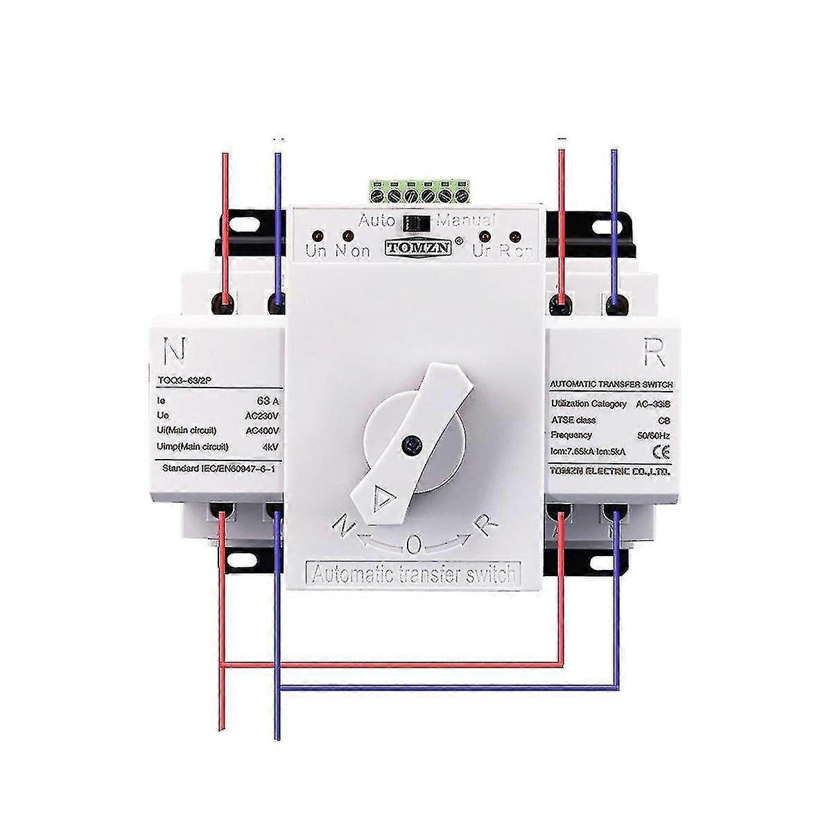 2p 63a 230v Interruptor de transferencia automática de doble potencia