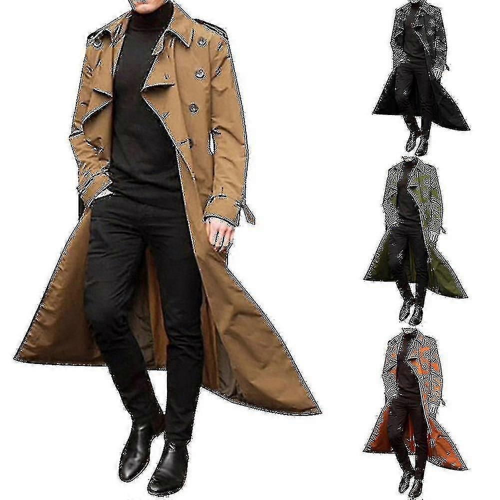 Herren Trenchcoat Zweireihiges Revers Windbreaker Herren Lange Jacke Outerwear_y Hohe Qualität