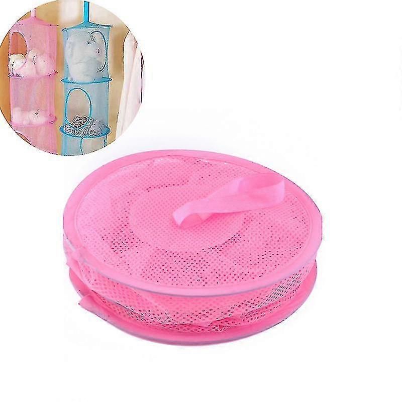 3 Piece Set Mesh Hanging Storage Basket, 3 Tier Collapsible,pink