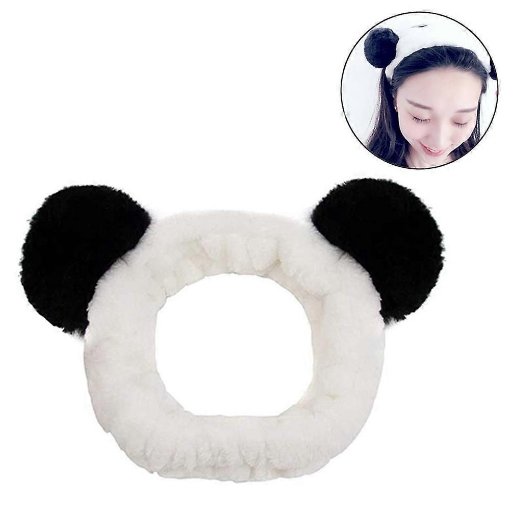 化粧ヘッドバンド、女性のファッションぬいぐるみヘッドバンドヘアループ弾性コーラルフリースヘッドバンド、洗顔用かわいいポンポン付きフェイスシャワースパ