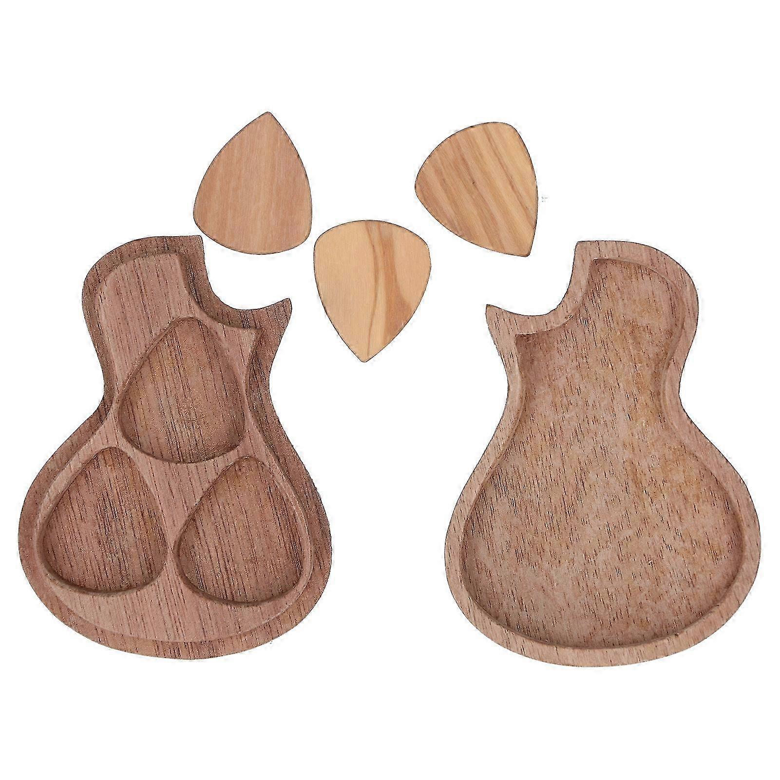 Guitar Pick Holder Box with 3 Wooden Picks Musical Instrument Accessory