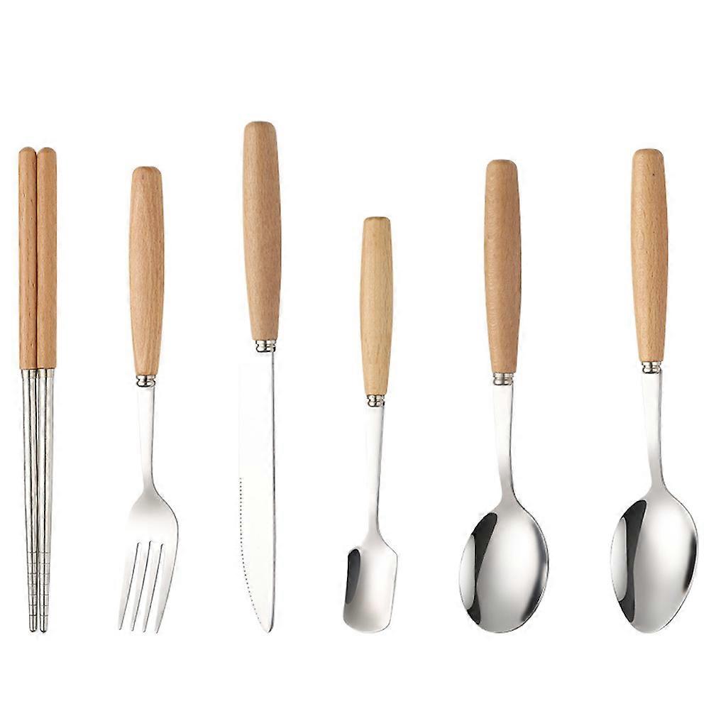 6pcs Cutlery Set Tableware Tableware Fork Knife Spoons Chopsticks Stainless Steel
