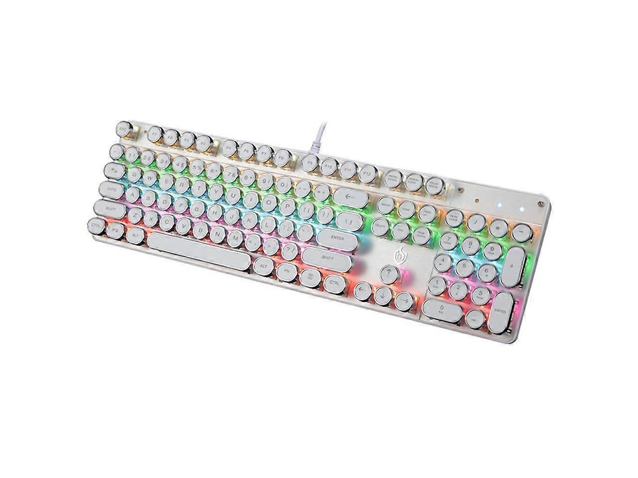 Mechanical Gaming Keyboard Typewriter Rainbow RGB Backlit Keyboard 104 Retro Round Keycaps Wired Mechanical Keyboard Blue Switch for Desktop Computer 