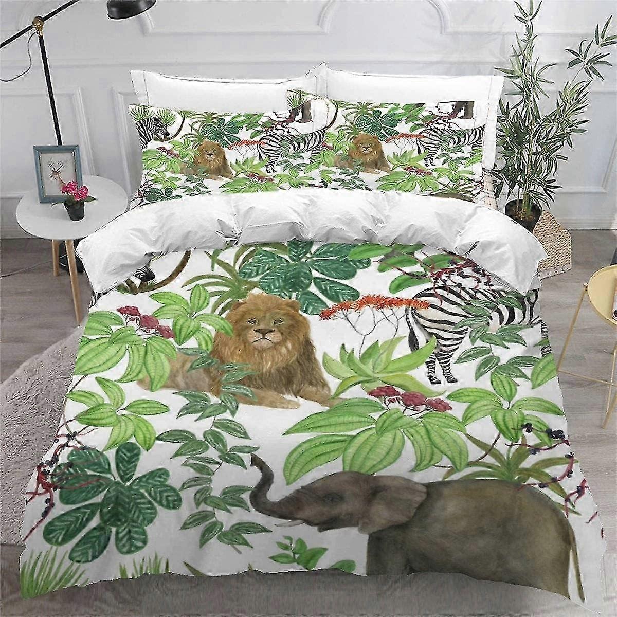 J518 Lakan Enkelsäng Barn Sängkläder Lion Påslakan Set Barn Flickor Tonåringar Pojkar Sängkläder Växter Djur Fluffigt Mikrofiber Allergivänligt påslakan