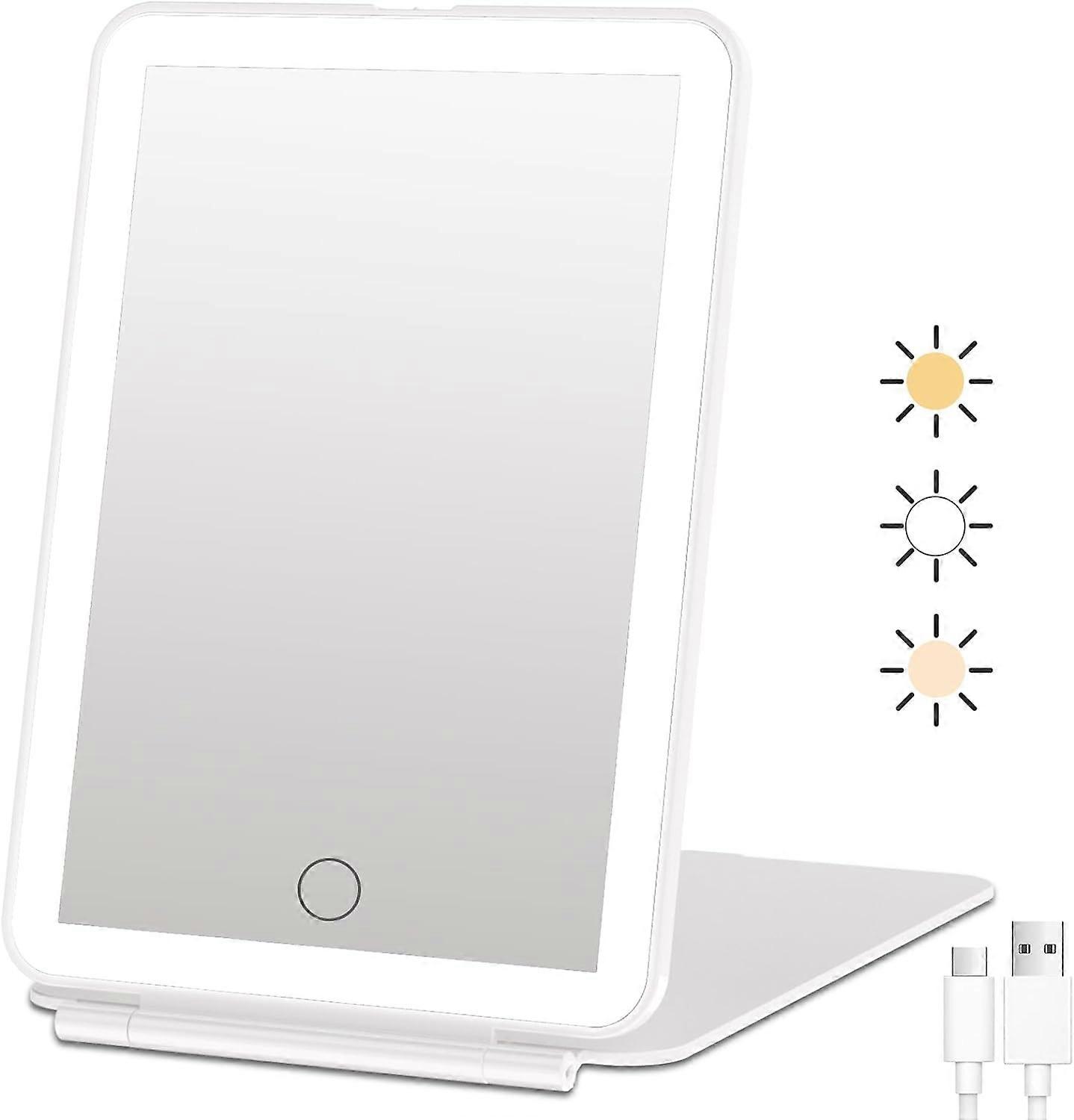 Rechargeable Travel Makeup Vanity Mirror with 72 LED Lights, Portable Lighted Makeup Beauty Mirror, 3 Color Lighting, Dimmable Touch Screen