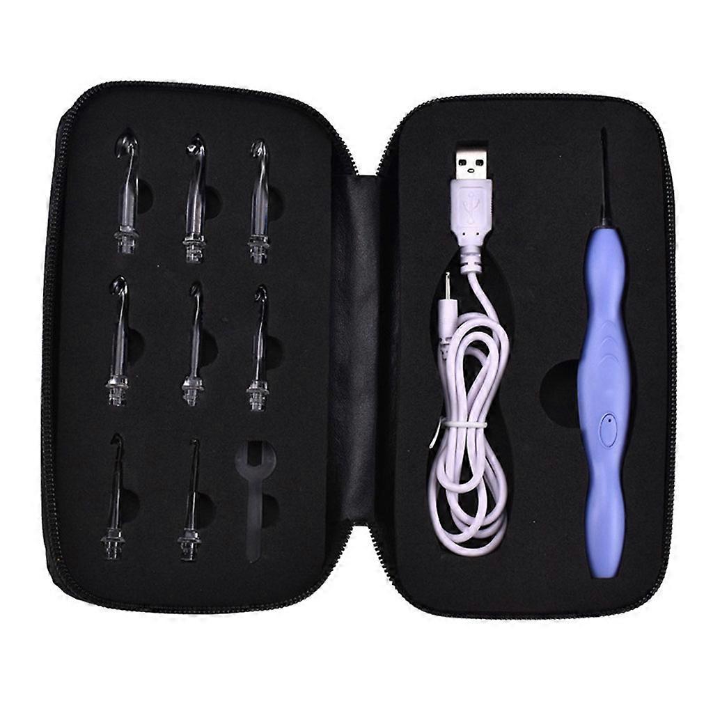 Adjust Brightness Crochet Hook w/ 9 Interchangeable Heads Ergonomic Curve Shape
