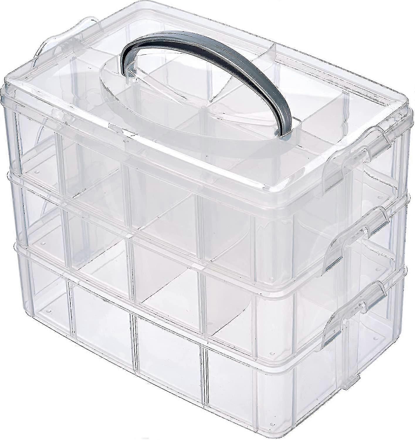 Storage Box With Handle 17 Compartment Storage Box 23.1 X 15.6 X 18.5cm Transparent