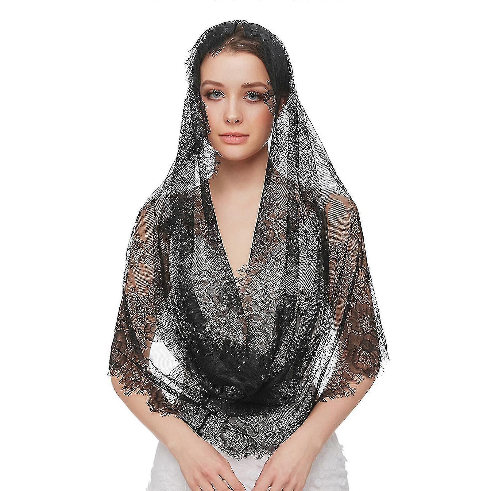 מעודן מעודן פאמור כנסיית אינסוף צעיף פרחוני לטיני כיסוי ראש תחרה צעיף מנטילה