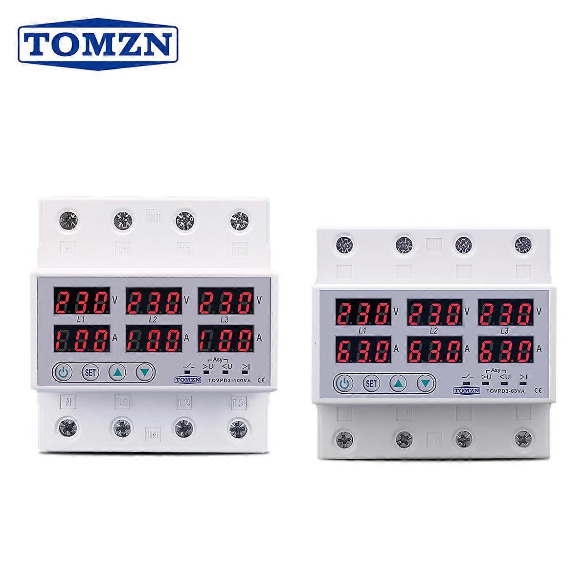 Din Rail 3 Phase Voltage Relay 3P+N Voltmeter Ammeter Over and Under Voltage Monitor Relays Protector Adjust Current Overvoltage