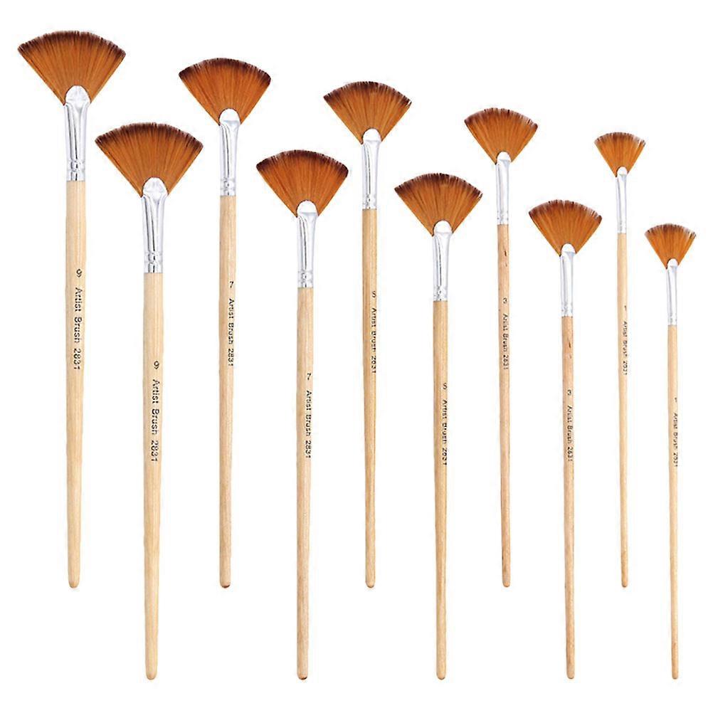 10Pcs Flat Designed Painting Brushes Multi-function Watercolor Brushes Artist Fan Brushes