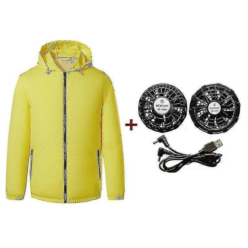 Män Utomhus Sommarjackor Usb Elektrisk Fläkt Kylrock Män Luftkonditionering Fläkt Kläder Usb Värmeslag Sommar huva Jacka Långärmad Gul