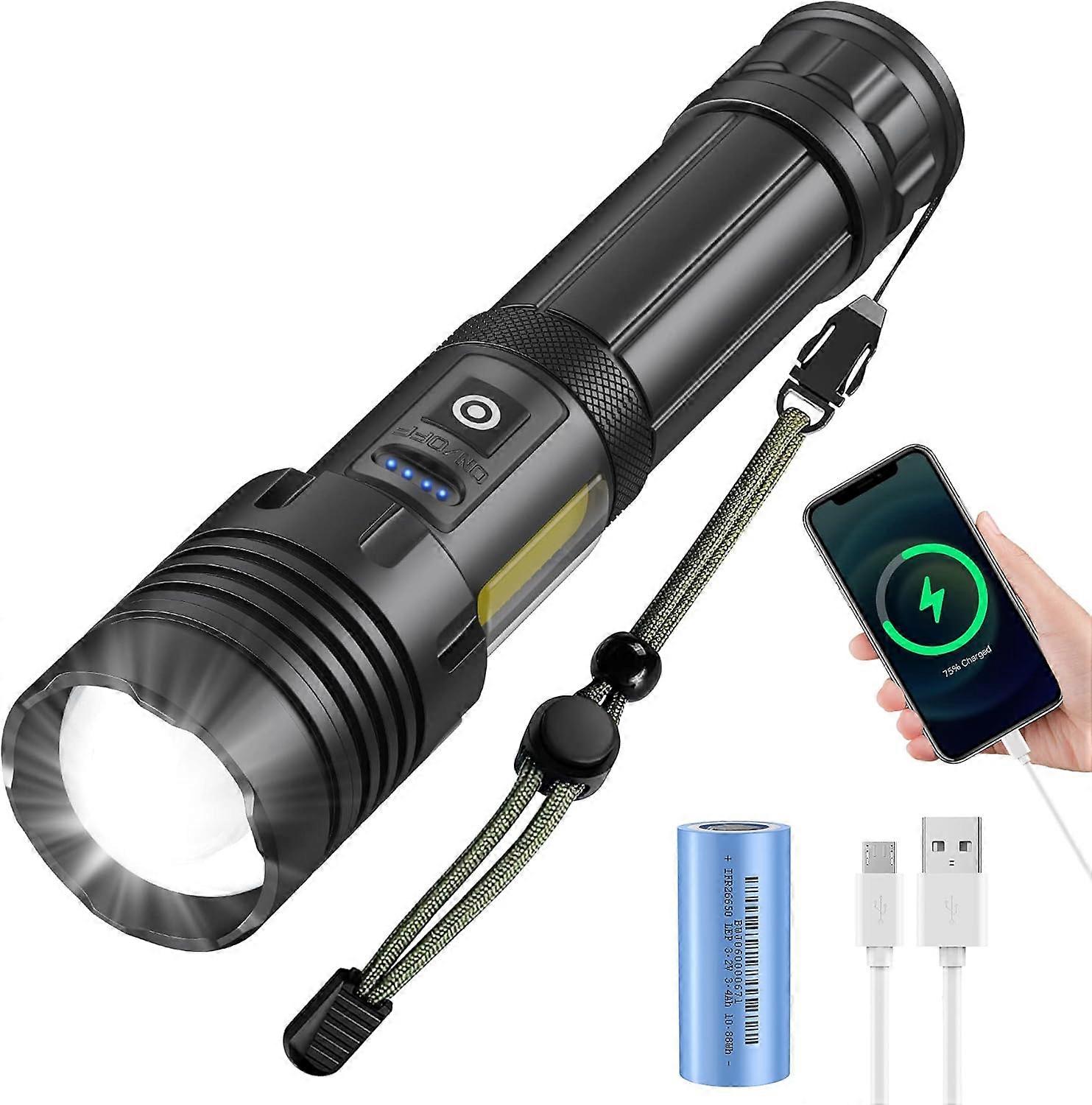 2000 Lumens Super Powerful Rechargeable LED Flashlight with Battery (Included) Waterproof Zoom Tactical Light