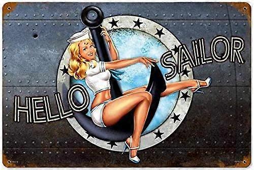 レトロヴィンテージピンナップガールネイビーセーラーメタルブリキ看板ホームバーカフェレタウラント壁の装飾看板12x8インチ