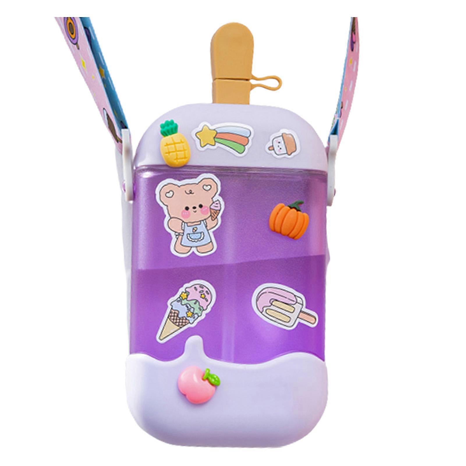 Ice Cream 400ml Water Bottle BPA-Free Leakproof with Straw Adjustable Strap Fun Sippy Cup Adults Accessories Jikaixiang