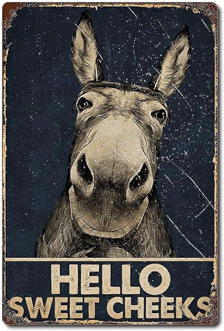 ملصق الحمار مرحبا بالخدين الحلوين ، فن ملصق مضحك للحمار ، علامة القصدير الديكور المعدني لافتة معدنية للحائط - 12x16 بوصة (30x40 سم)