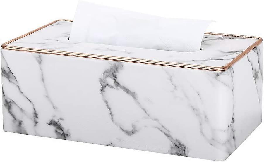 Rectangular Leather Tissue Box (Gray Marble Pattern)