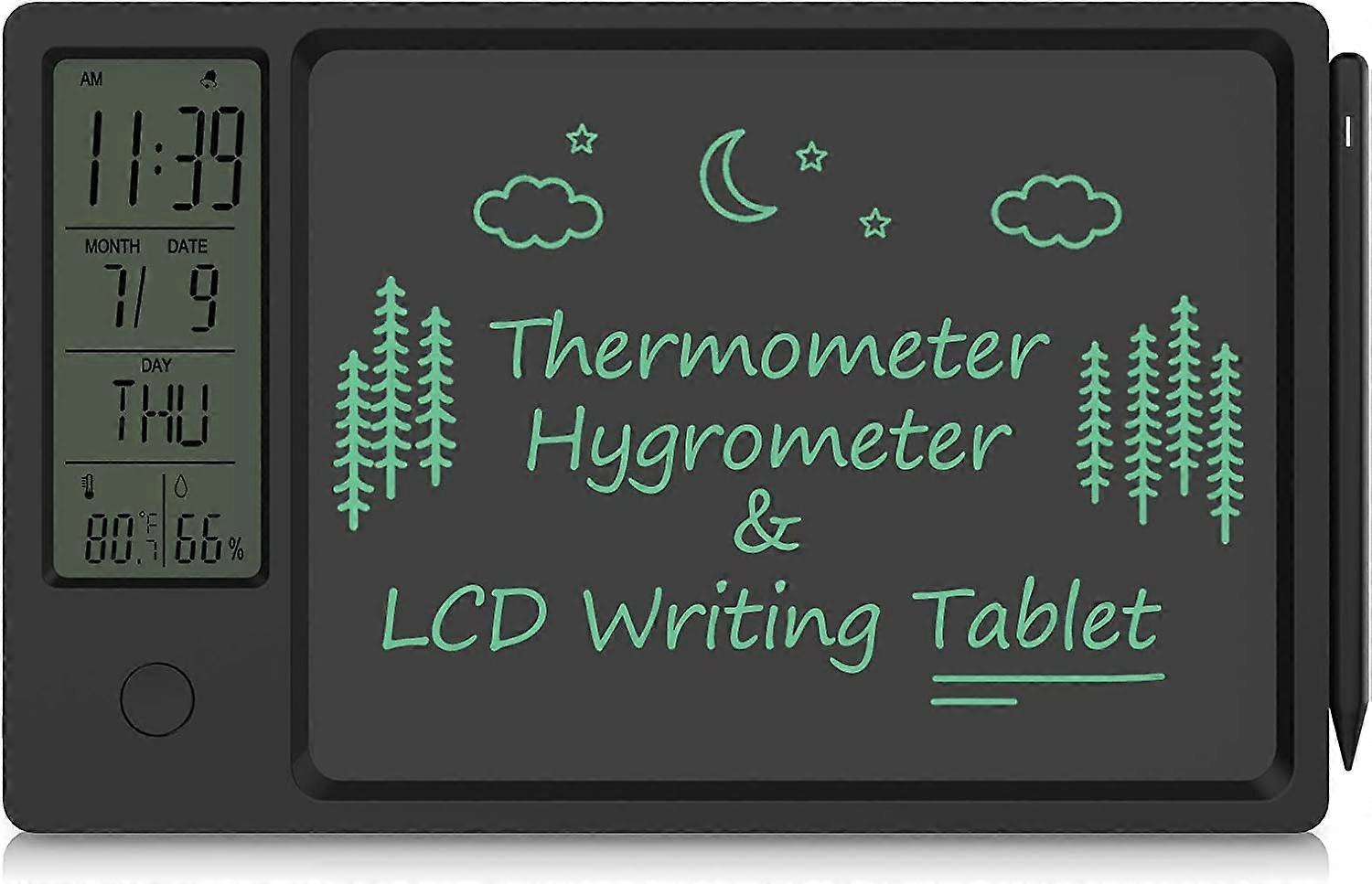 Hygrometer Thermometer 9.5 inch LCD Writing Board Electronic Digital Notepad for Vacation Notes Pen
