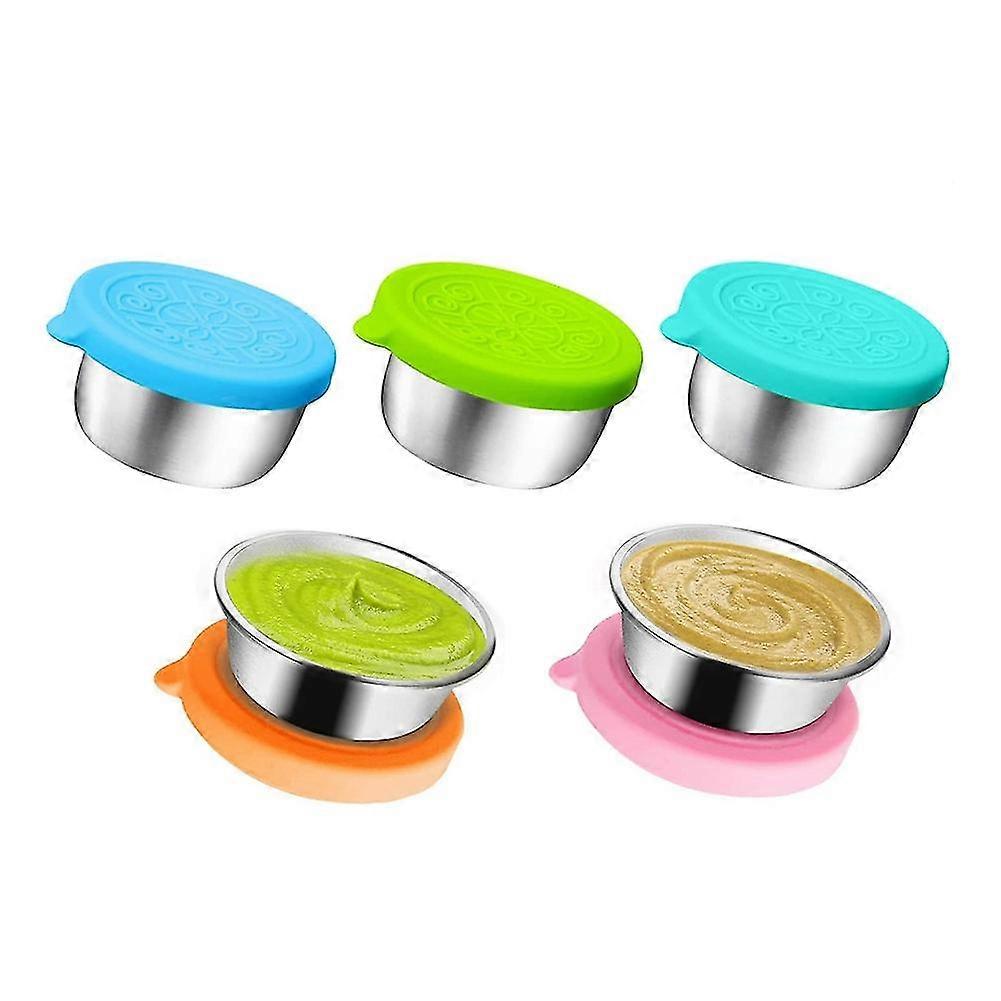 5pcs Salad Container 50 Ml, Small Stainless Steel Spice Container With Silicone Lid, Leak-proof Dip