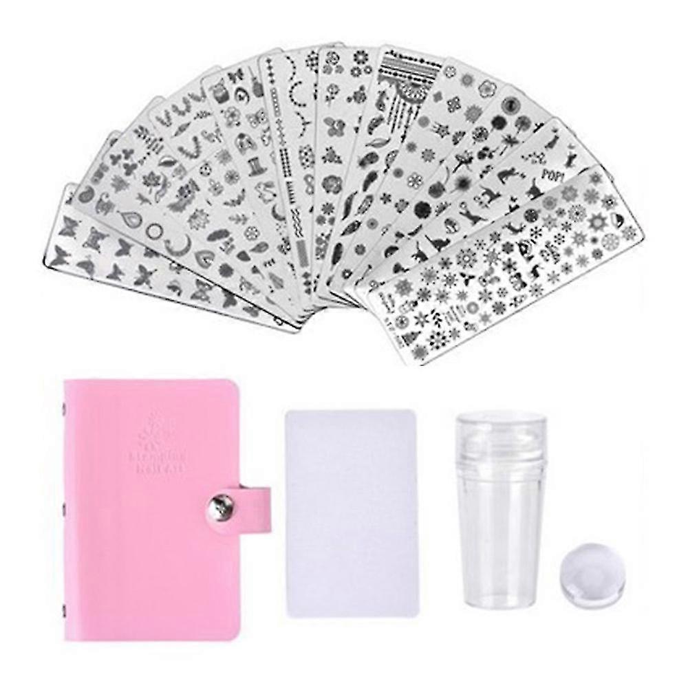 סטנסילים חותמת מניקור מודל 12 ציפורניים אמנות צלחות החתמת חותמת מסמר סטנסיל צלחות מתכת קעקוע מסמר עם סט כרטיס