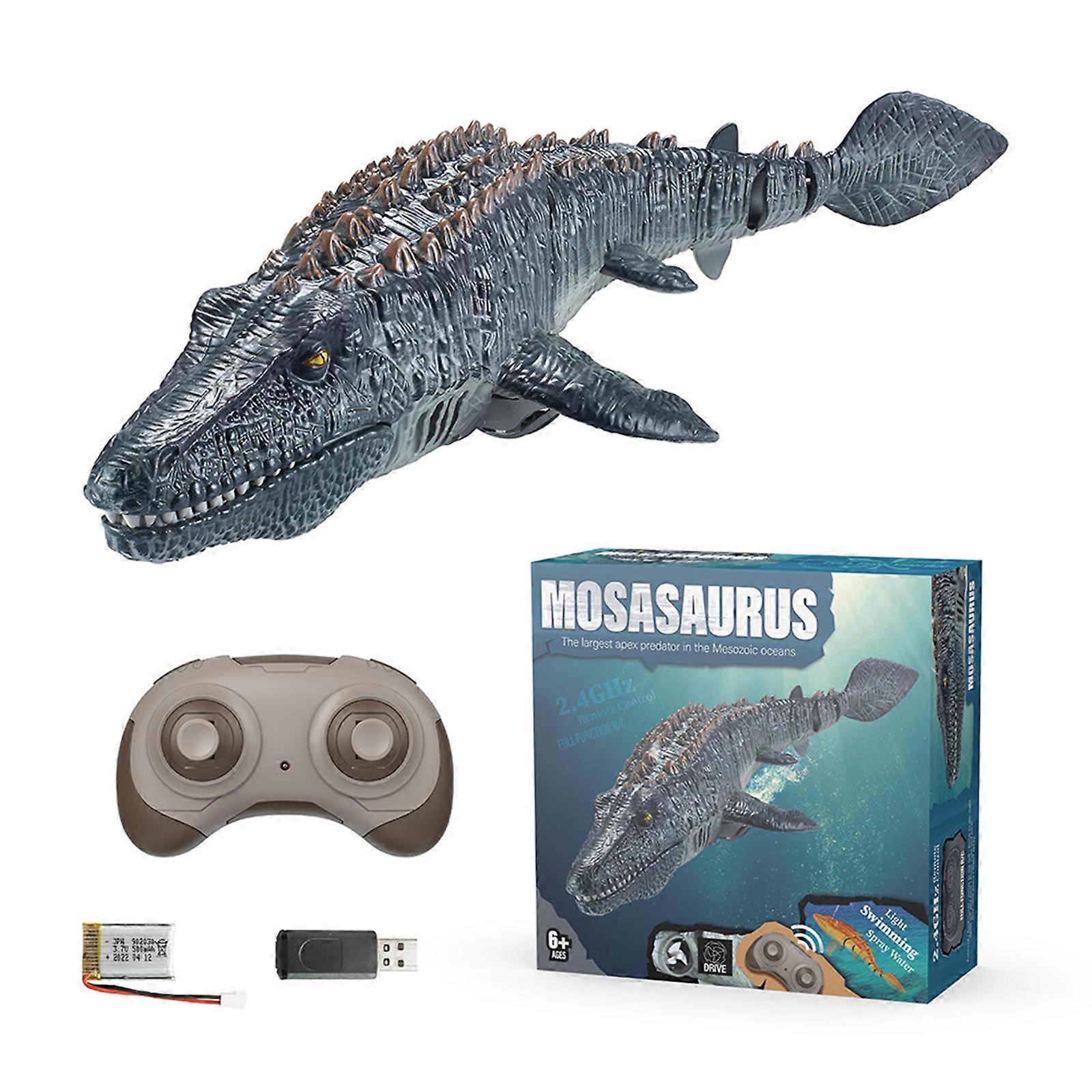 Remote Control Mosasaurus Simulation Waterpoof Toy, RC Dinosaur Pool Toys with Light Spary Water Nozzle
