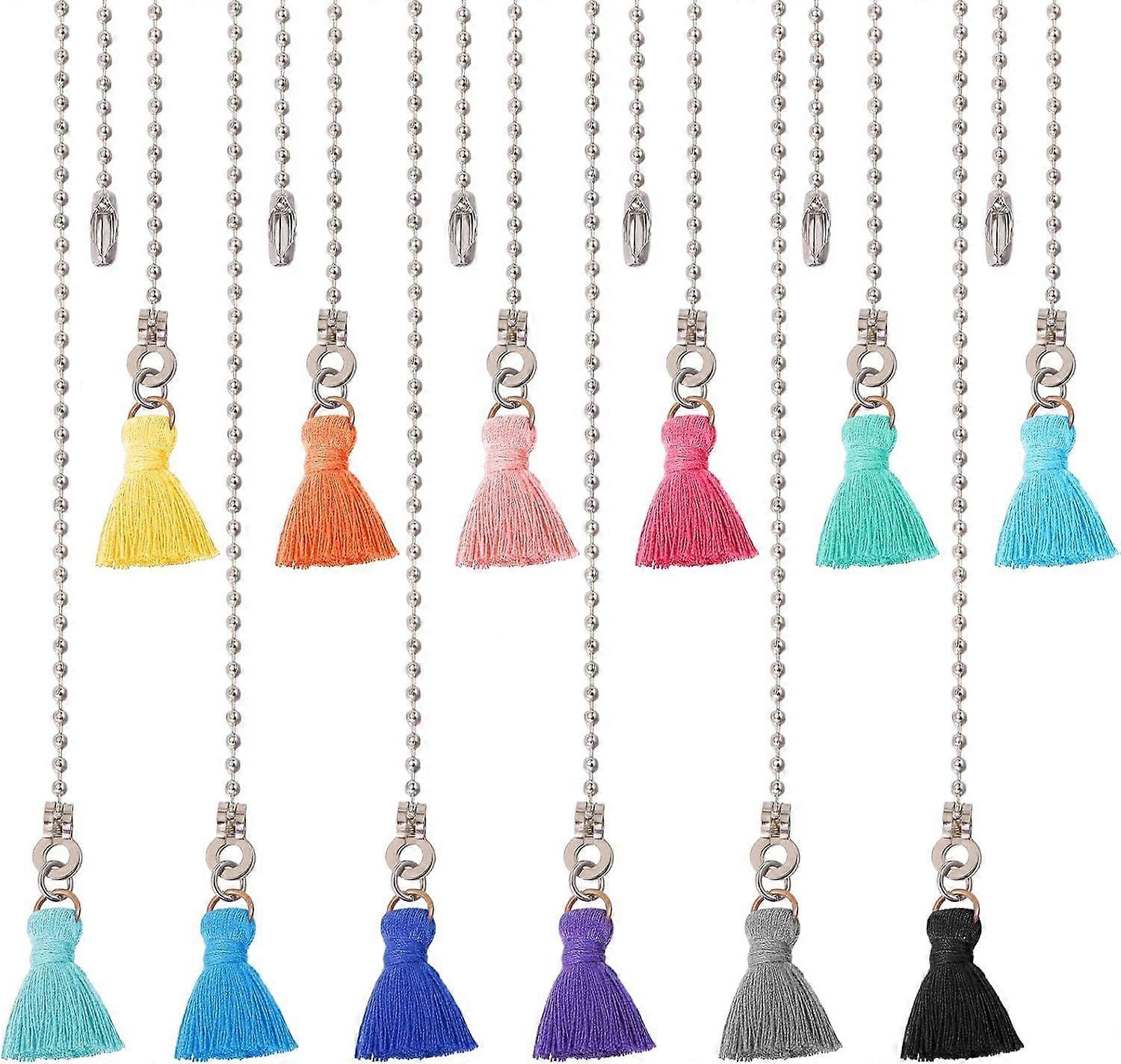 12 Pcs Tassel Charms Ceiling Fan Pull Chain Iron Ceiling Fan Extension Ornaments Light Pull Chain with Connector for Ceiling Light Fans