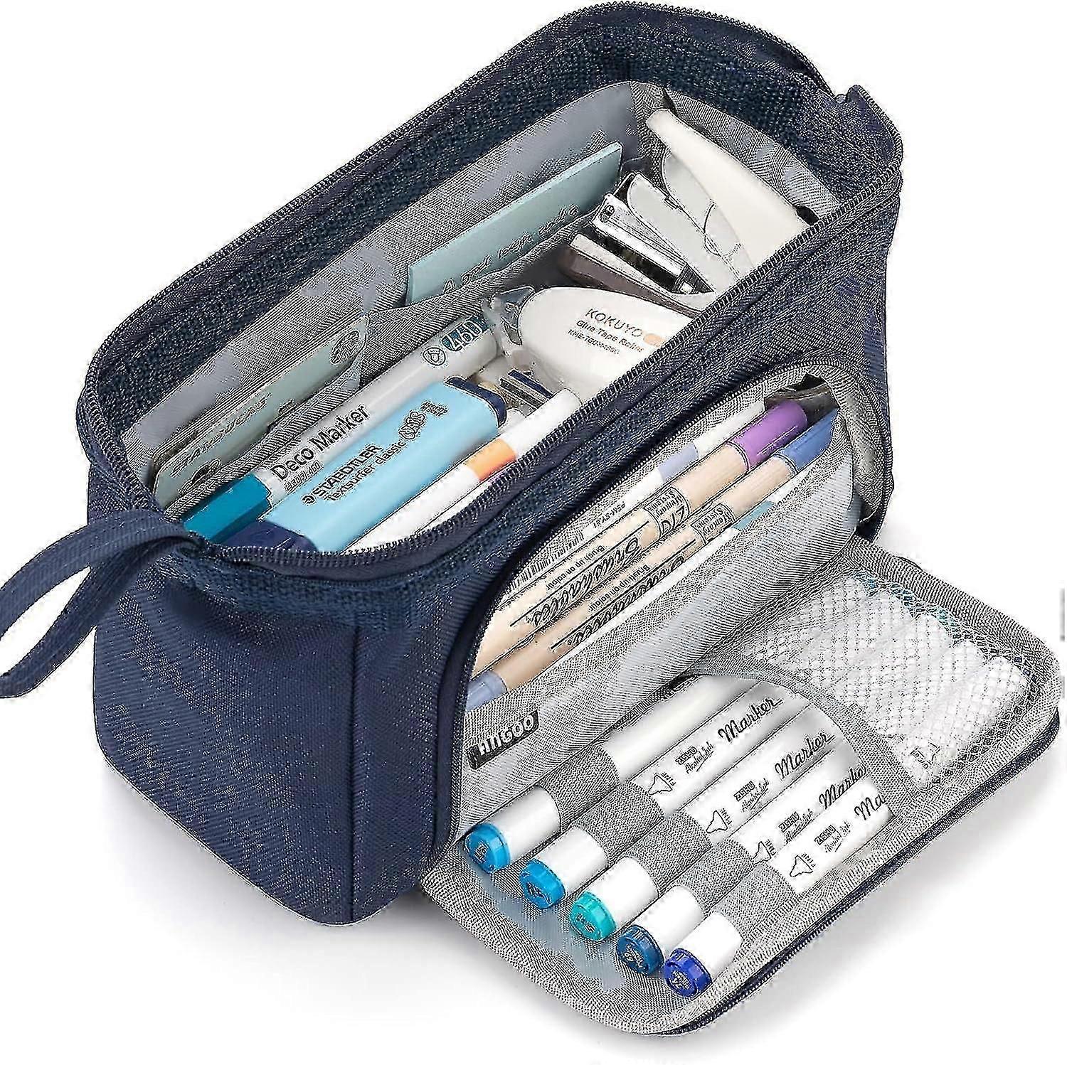 New ModelsLINJOU Large Pencil Cases , Super Big Pencil Case, Zipper Pen Case,Ship type window Navy blue