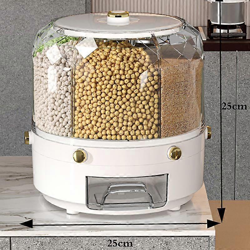 360 Degree Rotating Rice Dispenser Sealed Dry Cereal Grain Bucket Dispenser Moisture-proof Kitchen Food Container Storage Box