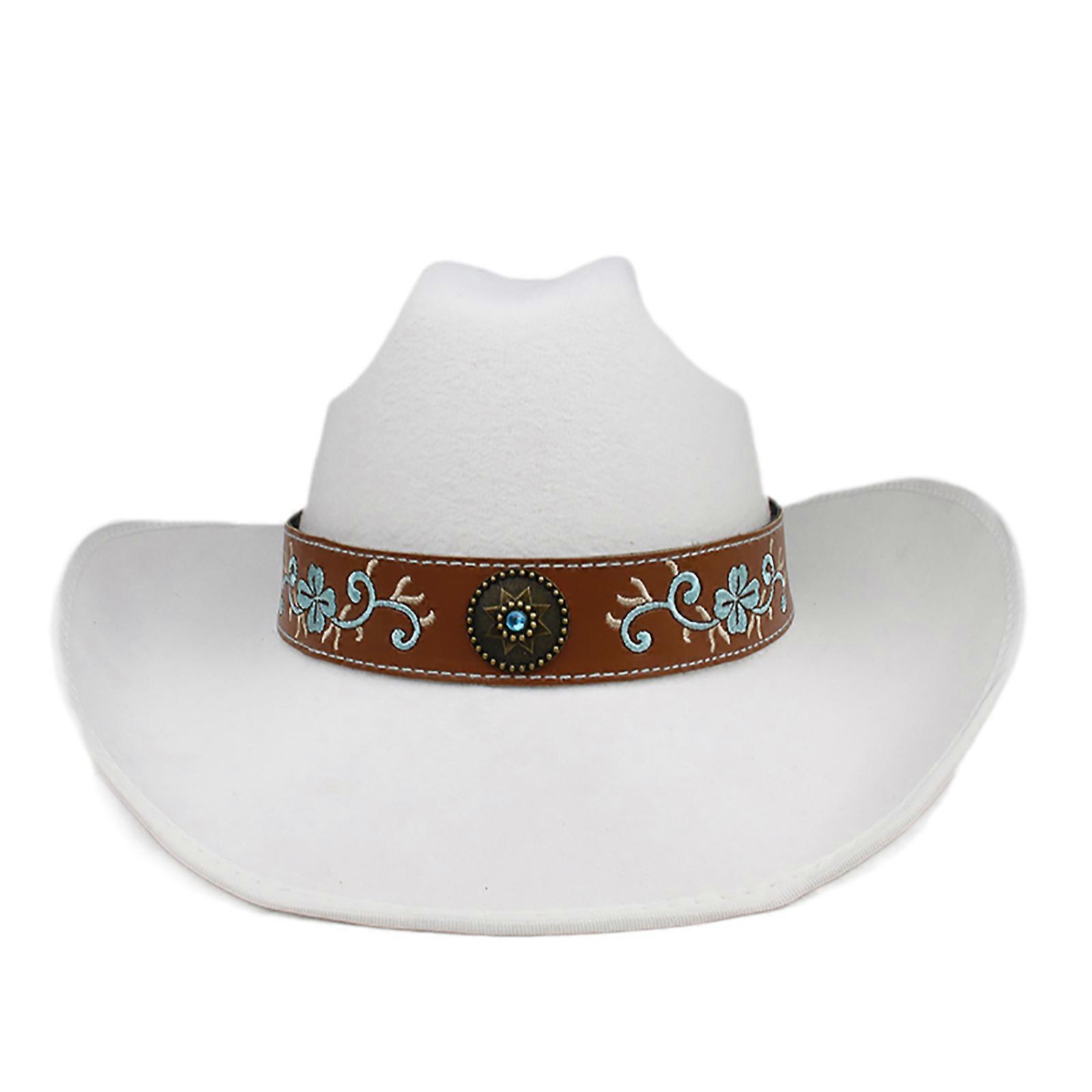 Chapéu Fedoras Clássico de Lã com Abas Largas Chapéu de Cowboy Ocidental para Trilby Chapéu para Jantar Uso Casual ao Ar Livre Branco