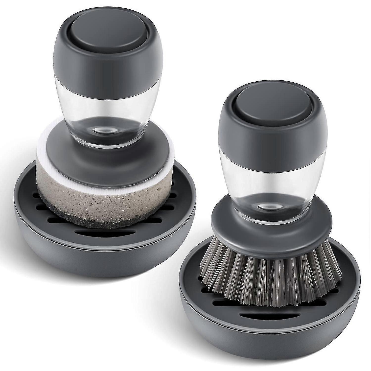 Kitchen dishwashing brush set with soap dispenser