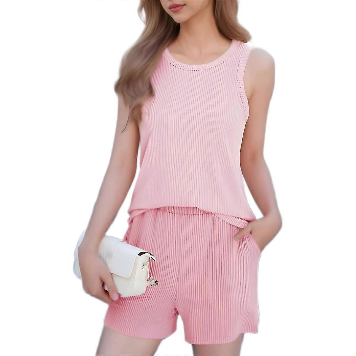 Women'S Summer 2 Piece Outfits Shorts Sets Matching Set Loungewear L Pink