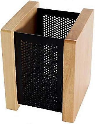 Retro Wooden Desk Pen Holder with Multifunctional Storage Box for Office and School, Organizer for Pencils and Pens, Mesh Design