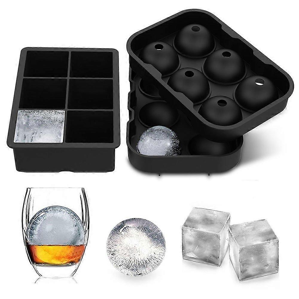 Ice Cube Trays with Lids Combo (Set of 2) - Silicone Sphere & Square Molds for Cocktails, Whiskey, Juice - BPA Free