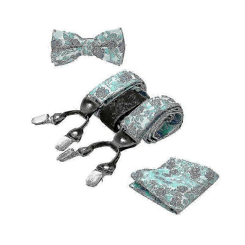 Paisley Suspender, Bow Tie, Pocket Square Set For Men's Tuxedo Suspenders : Adjustable Braces, Strong Enhanced Clips