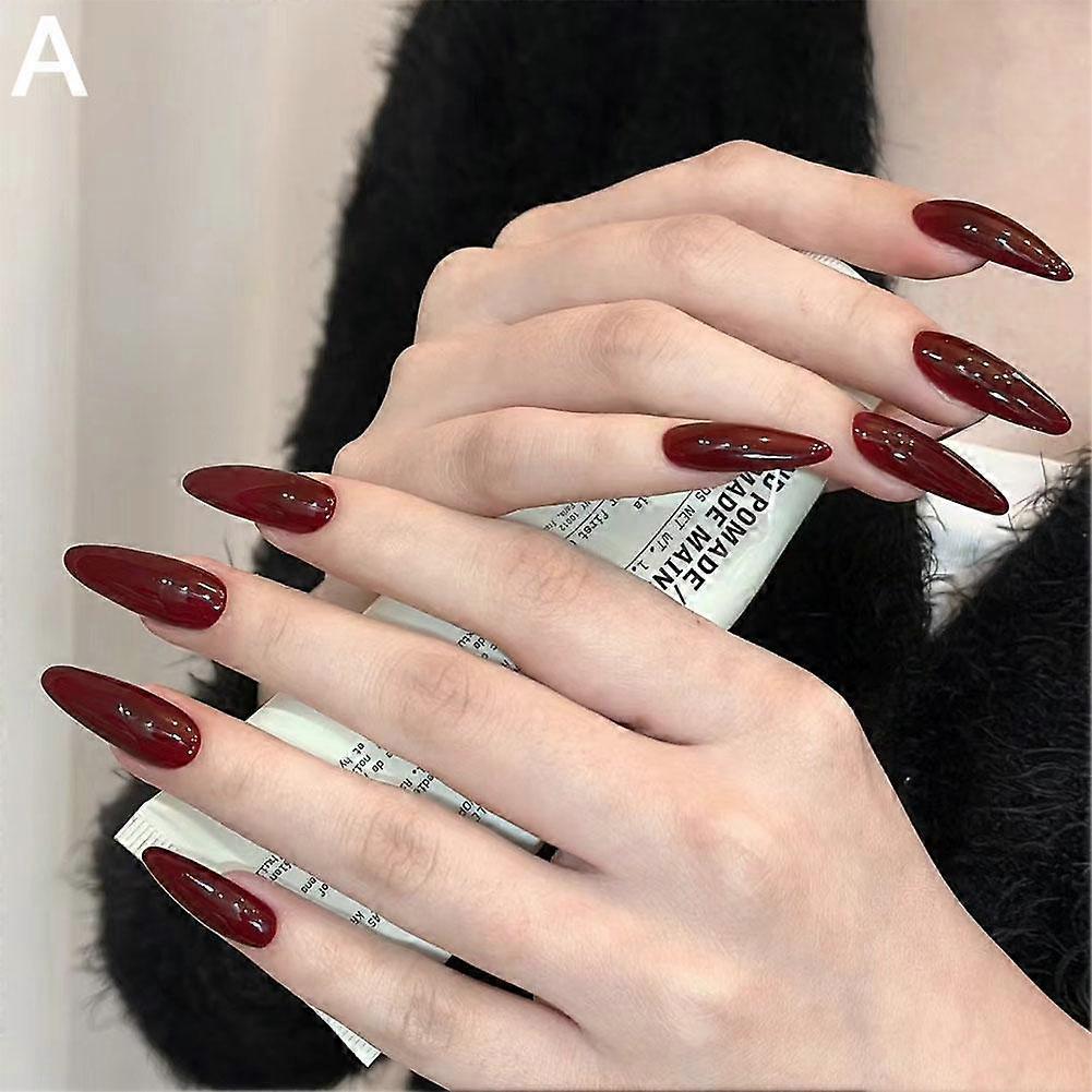24pcs Wine Red False Nails, Medium Almond Full Cover Acrylic Press On Nails