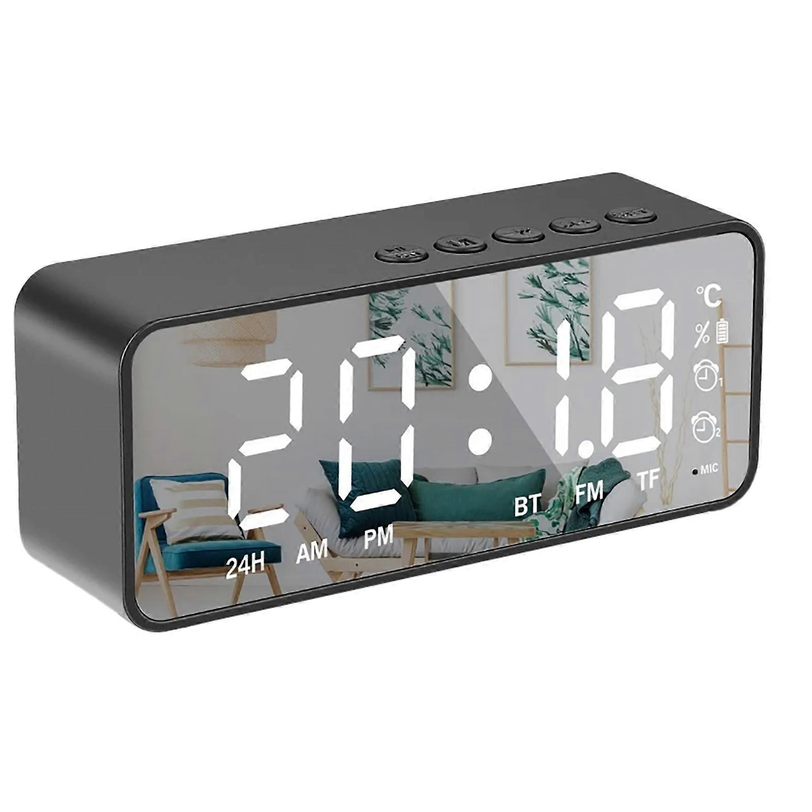Intelligent Digital Display Alarm Clock Multifunctional Bluetooth 5.0 Mirror Finish Smart Speaker for Bedroom