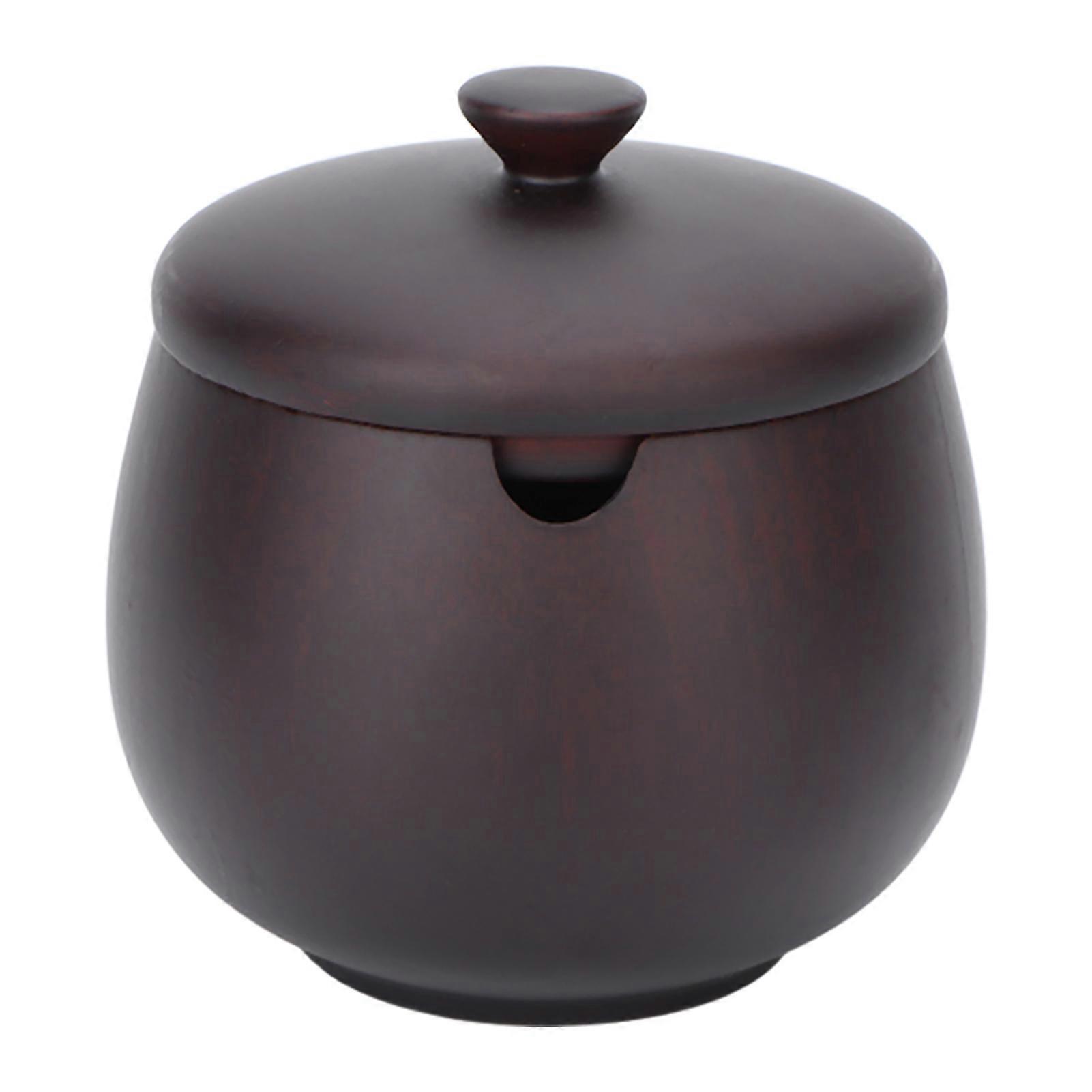 Seasoning Jar Dustproof Wood Condiment Jar with Notched Lid for Salt Tea Sugar Spice Storage(Black)