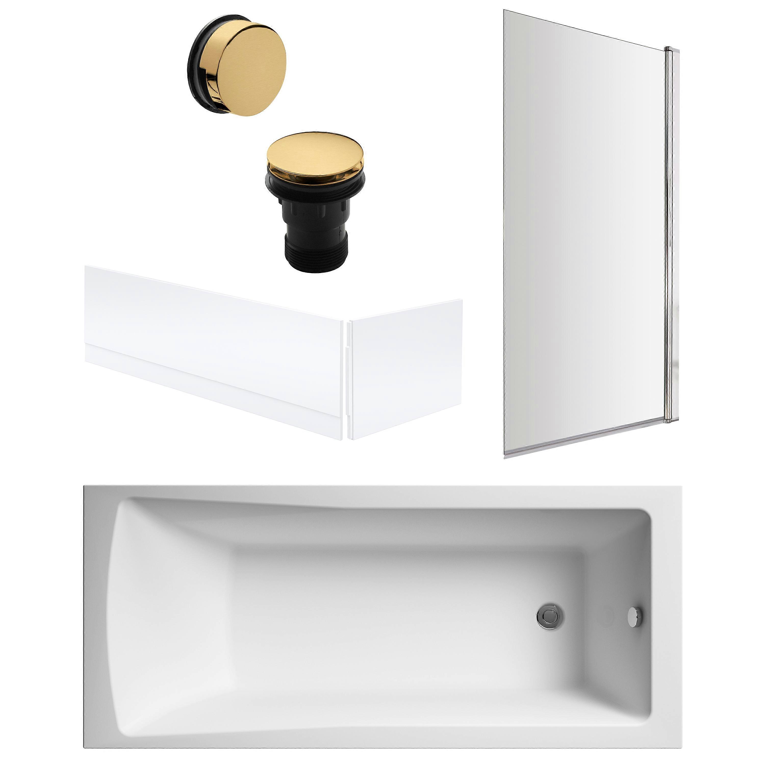 Square Single Ended 1700x700 with Panels & Chrome Screen & Brushed Brass Waste