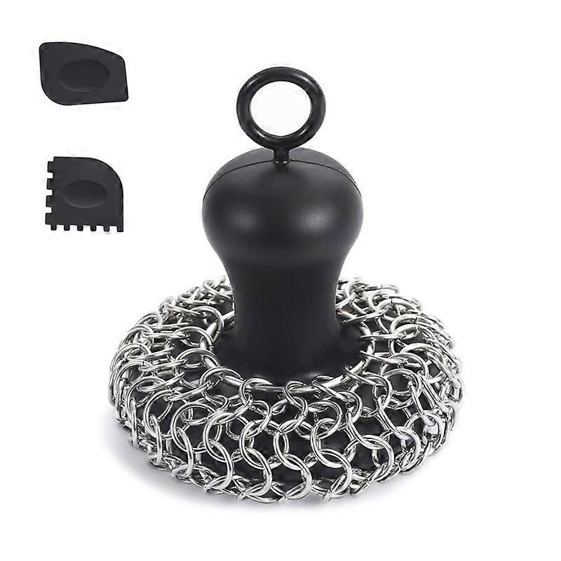 Cast Iron Chainmail Scrubber + Pan , for Cast Iron Pans Black