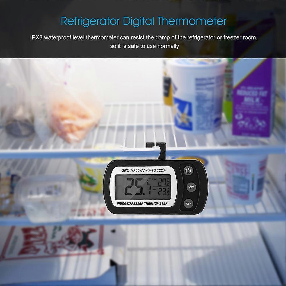 Kitchen Large LCD Refrigerator Digital Thermometer 9x7x2.5cm Black