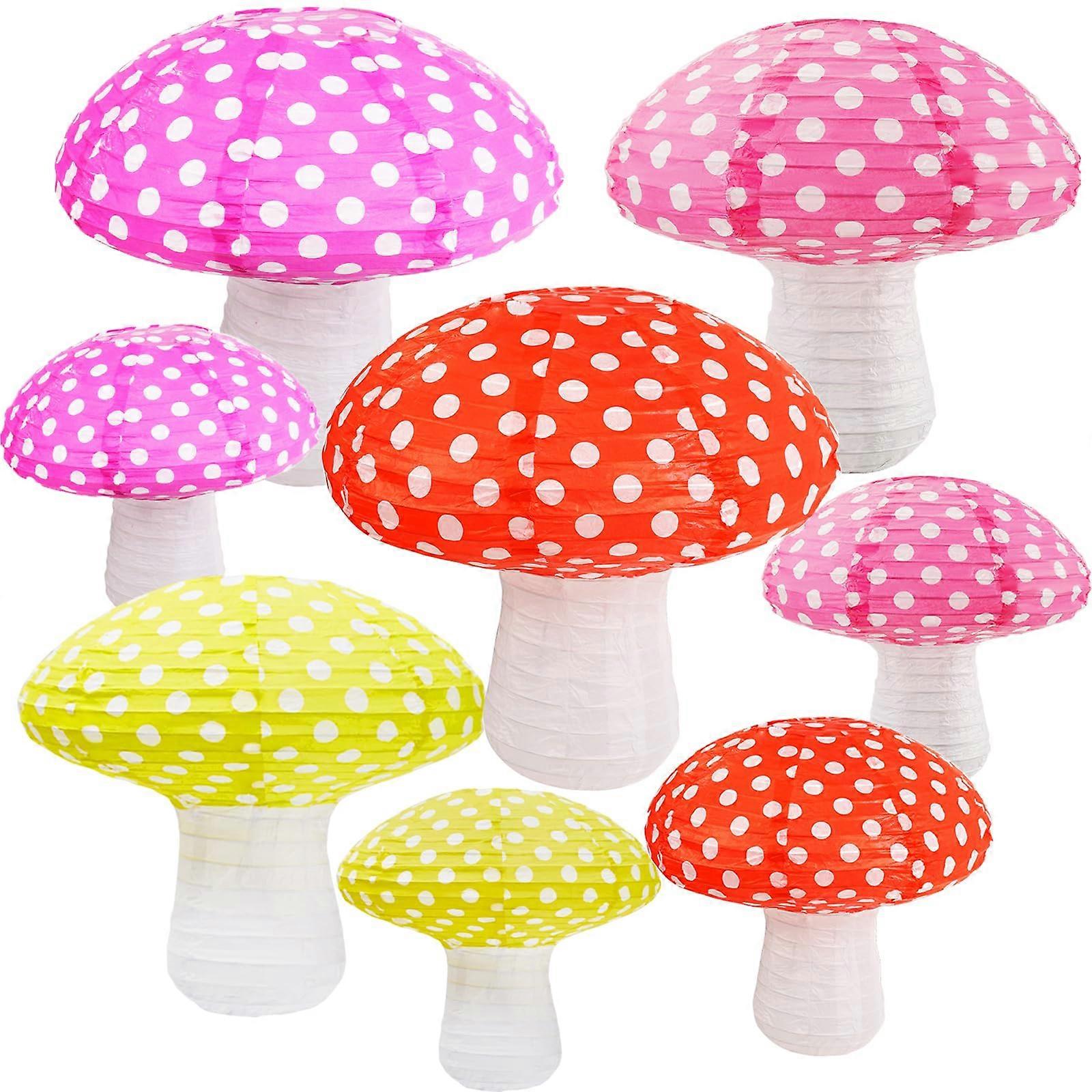 2 Sizes Mushroom Hanging Lanterns Multicolour for Birthday Party Decor 12IN & 8IN