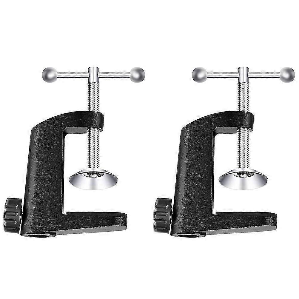 2pcs Aluminum Alloy C-type Fixation Table Light H Clamp Microphone Bracket Holder Base Fixed Clip Base Hose Metal Clamp (Black)