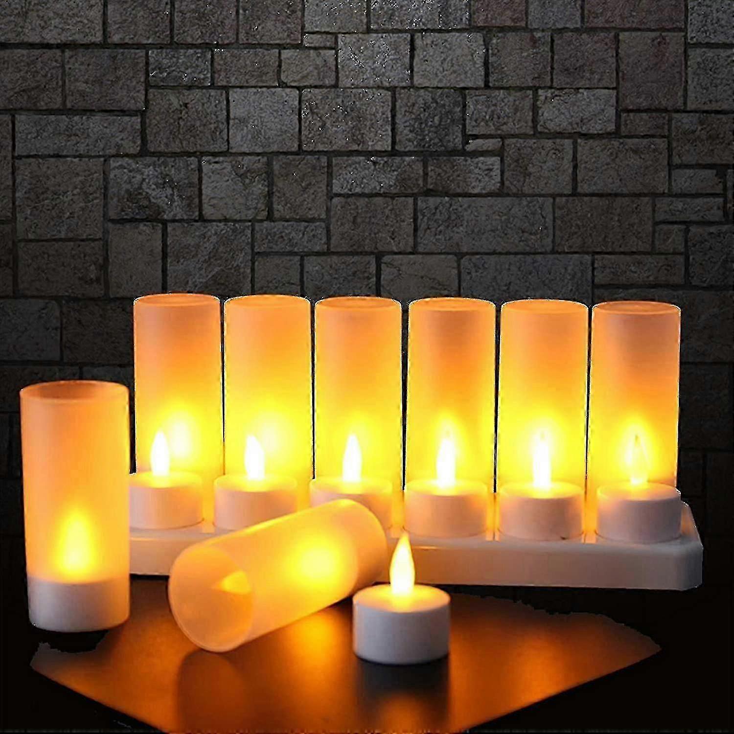 Velas LED recargables con estación de carga - Decoración intermitente de llama eléctrica